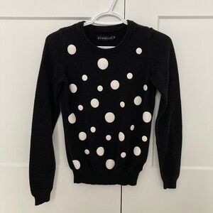 Crew Neck Sweater - Black with white Dots